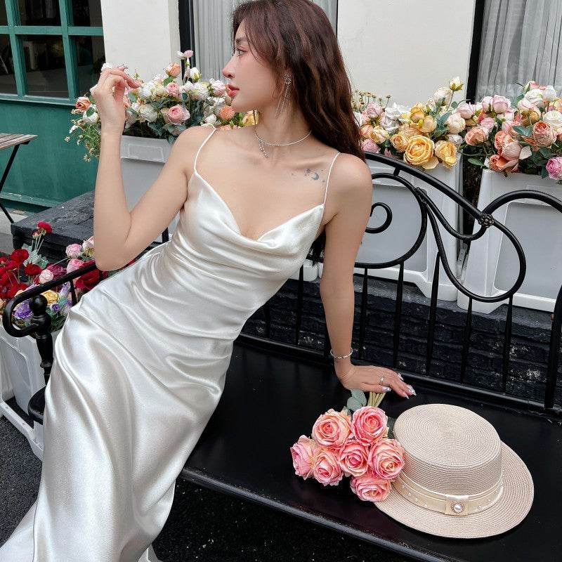 Acetate Strap Fairy Satin Sleeveless Dress Formal Dress - Velora