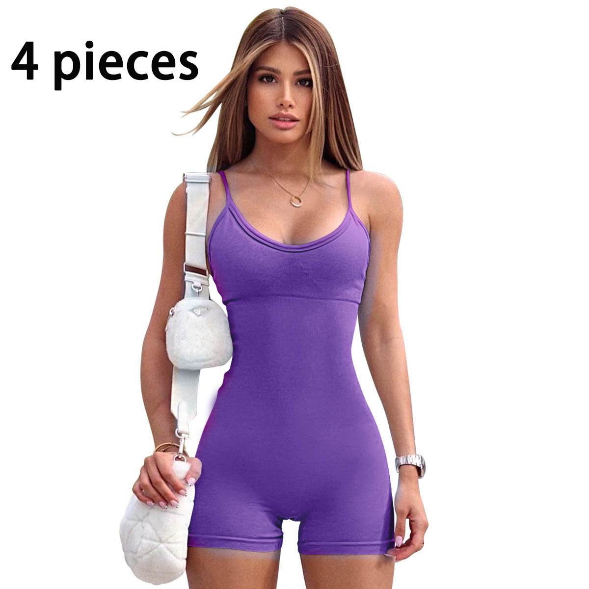 Spaghetti Strap Shorts Jumpsuit Sports Yoga Workout Tight Romper Women Fashion Fitness Sportwear - Velora