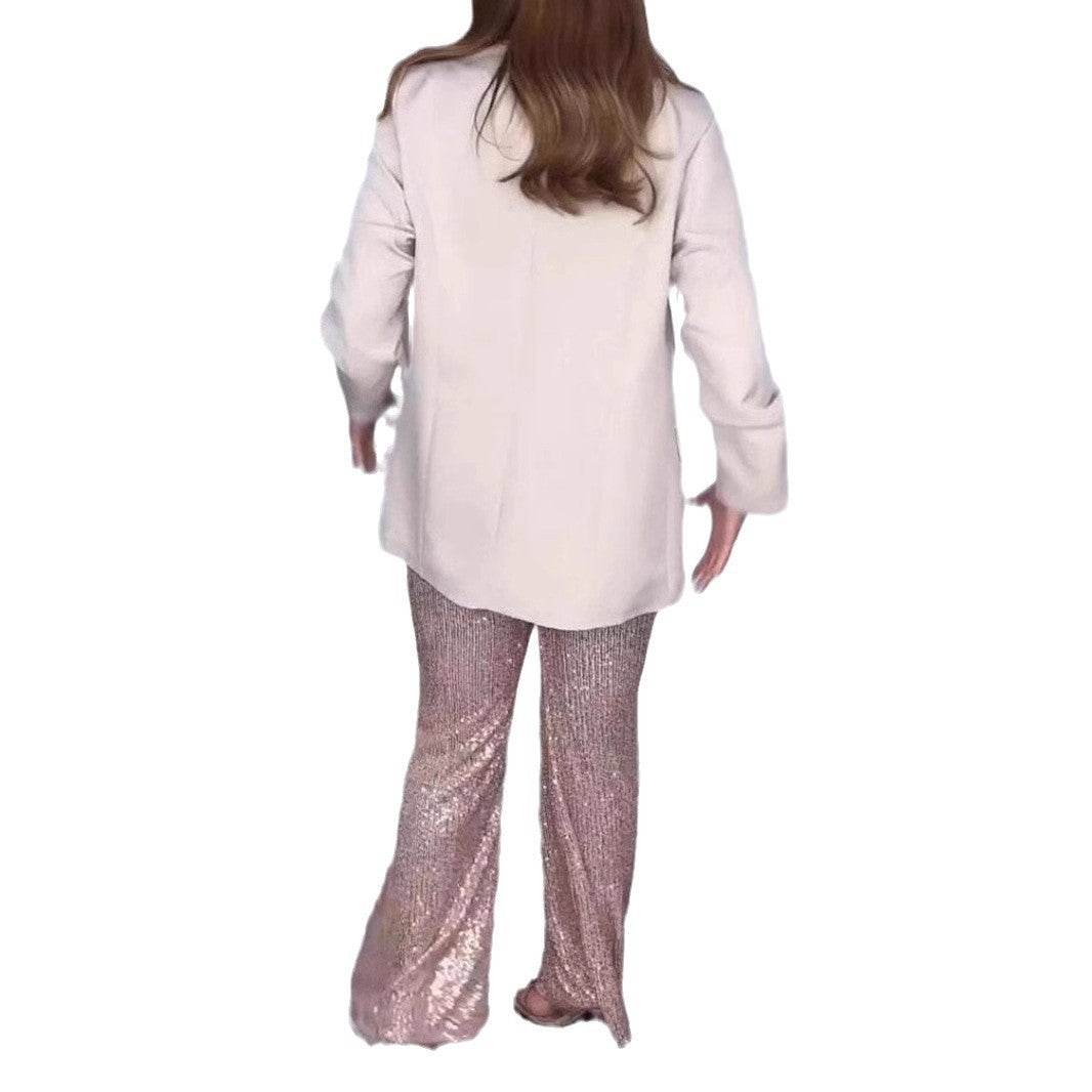 Fashion Rhinestone V-neck Suit Women's Clothing - Velora