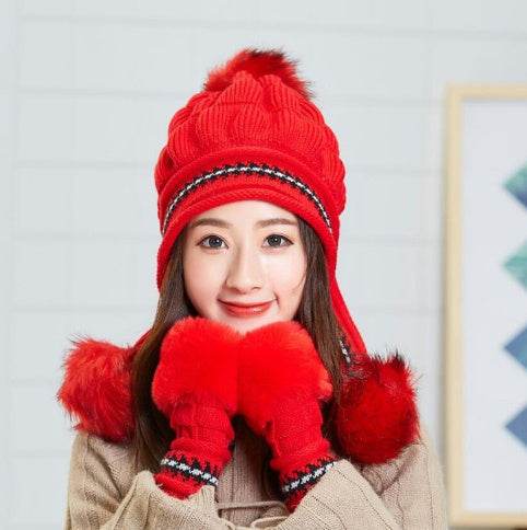 Cozy Knit Fleece-Feel Beanie With Ear Flaps & Pompom Warm Winter Hat For Women Perfect For Skiing & Outdoor Activities - Velora