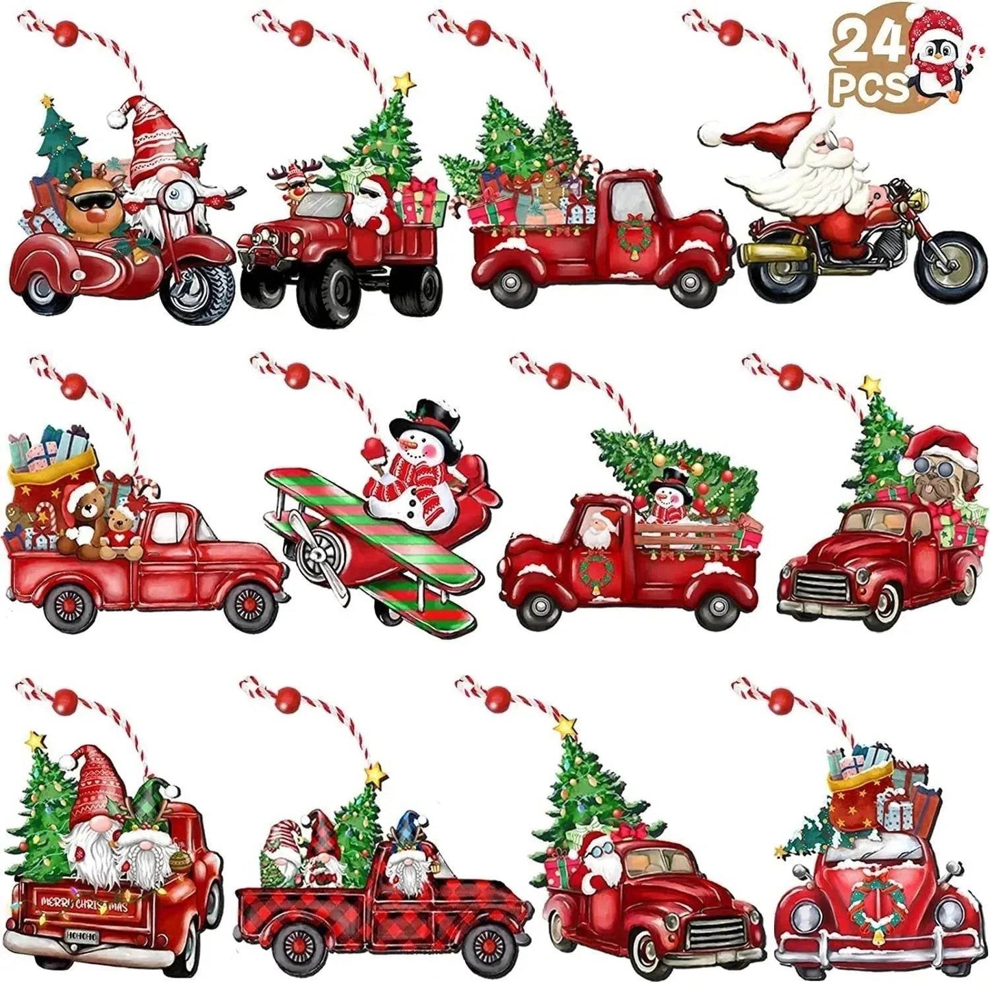 24 PCs Christmas Wooden Hanging Ornaments - Velora