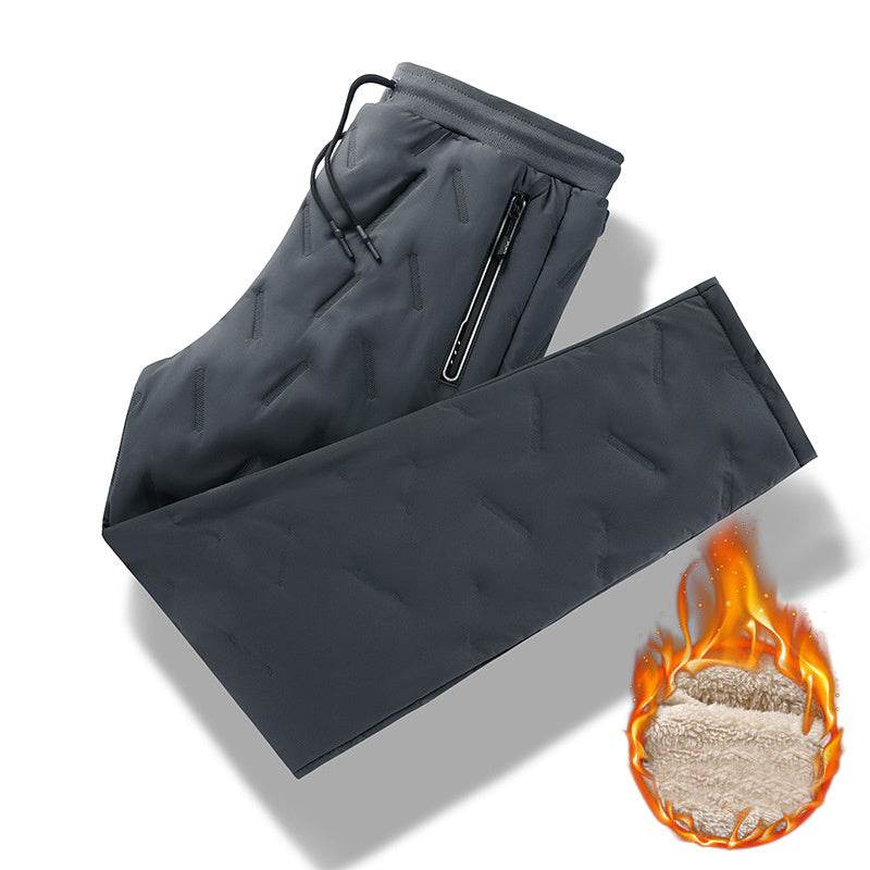 Men's Trousers Winter Velvet Thickening Loose Fleece Pants With Zip Pocket Large Size Windproof Warm Jogging Pants - Velora