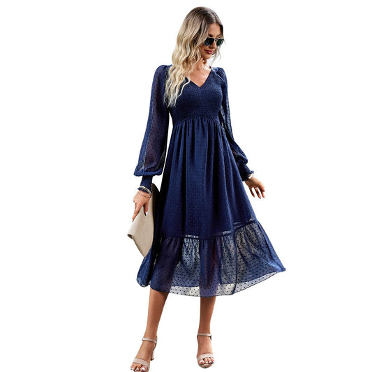 Women's Elegant Elegant V-neck Jacquard Dress - Velora