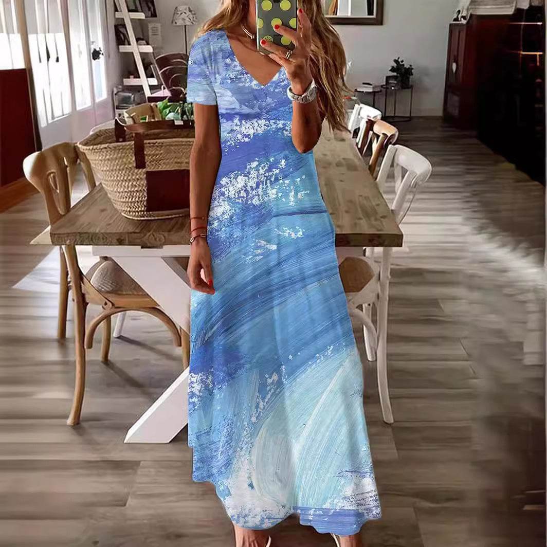 Women's 3D Printed V-neck Casual Fashion Dress - Velora
