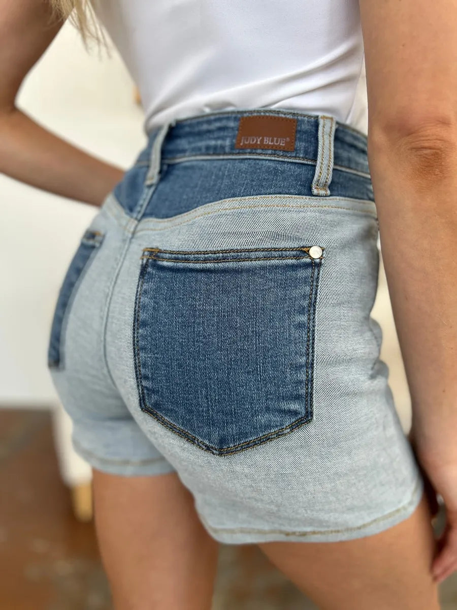Judy Blue Full Size Color Block Denim Shorts - Velora