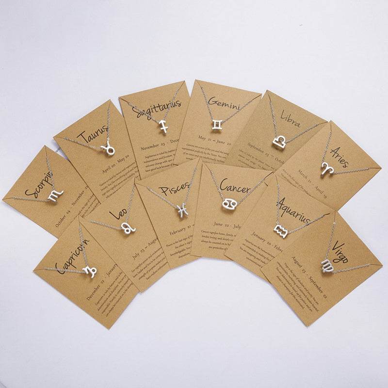 12 Zodiac Sign Necklaces With Gift Card Constellations Pendant Necklace Jewelry - Velora
