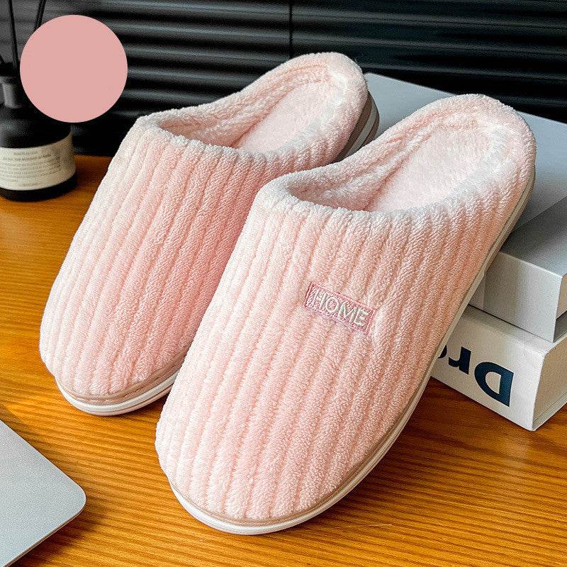 Solid Color Simple Cotton Slippers Winter Non-slip Home Warm Plush Slippers Household Indoor Couple Women's House Shoes - Velora