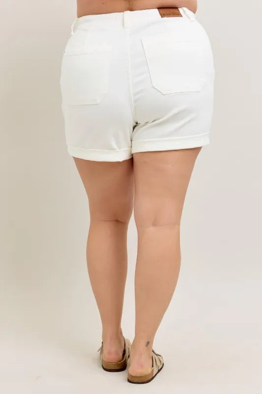Judy Blue Full Size High Waist Cuff Denim Shorts Plus Size - Velora
