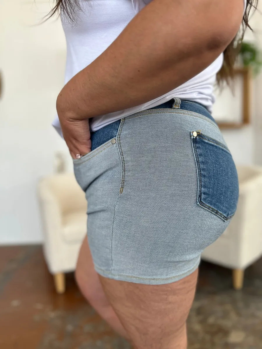 Judy Blue Full Size Color Block Denim Shorts - Velora