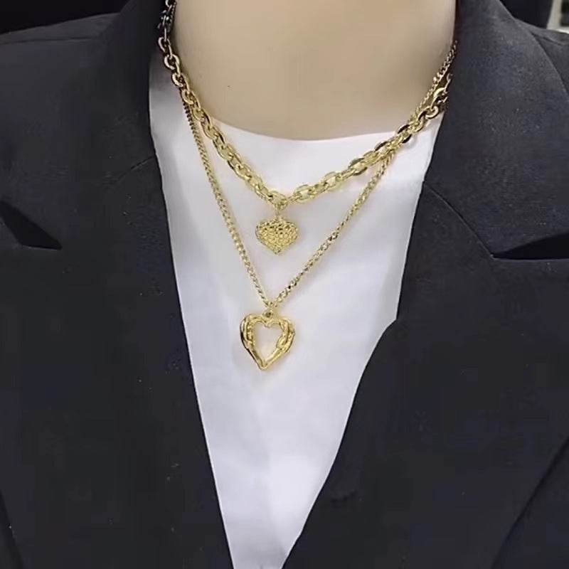 Titanium Steel Angel Wings Love Necklace Irregular Folds 2 Heart Love Necklace For Women Charm Party Accessories High-quality Fashion Jewelry Pendant Gifts - Velora