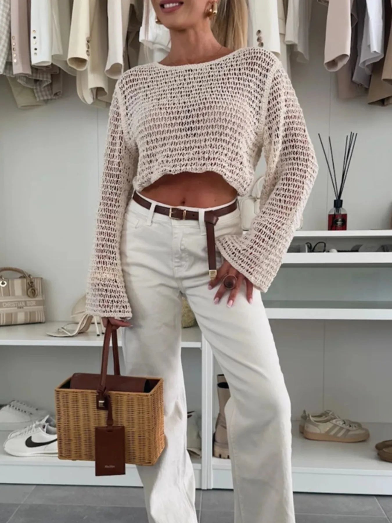 Openwork Round Neck Knit Cover Up - Velora