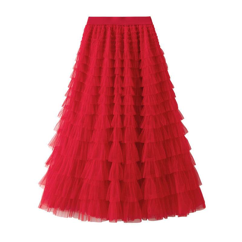 Cake Skirt Women's White Gauze long Layered tulle Skirt - Velora