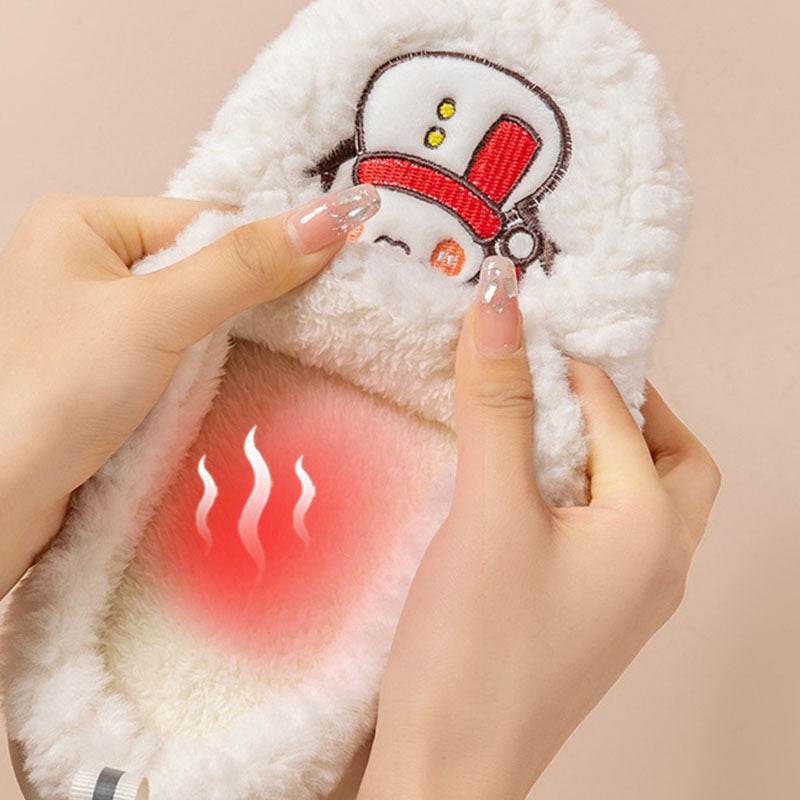 Cute Snowman Slippers Winter Indoor Household Warm Plush Thick-Soled Anti-slip Couple Home Slipper Soft Floor Bedroom House Shoes - Velora