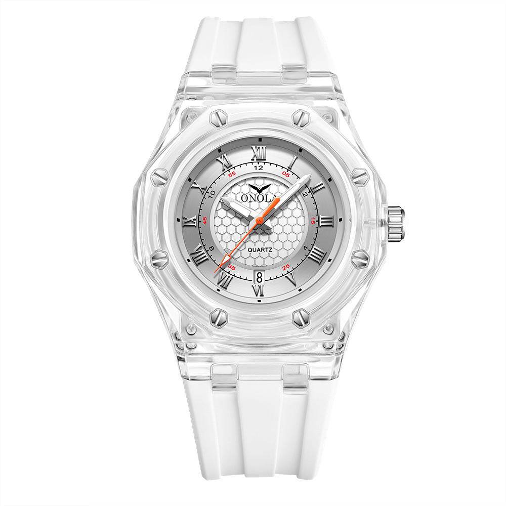 Fashion Neutral Transparent Case Silicone Band Waterproof Quartz Watch - Velora
