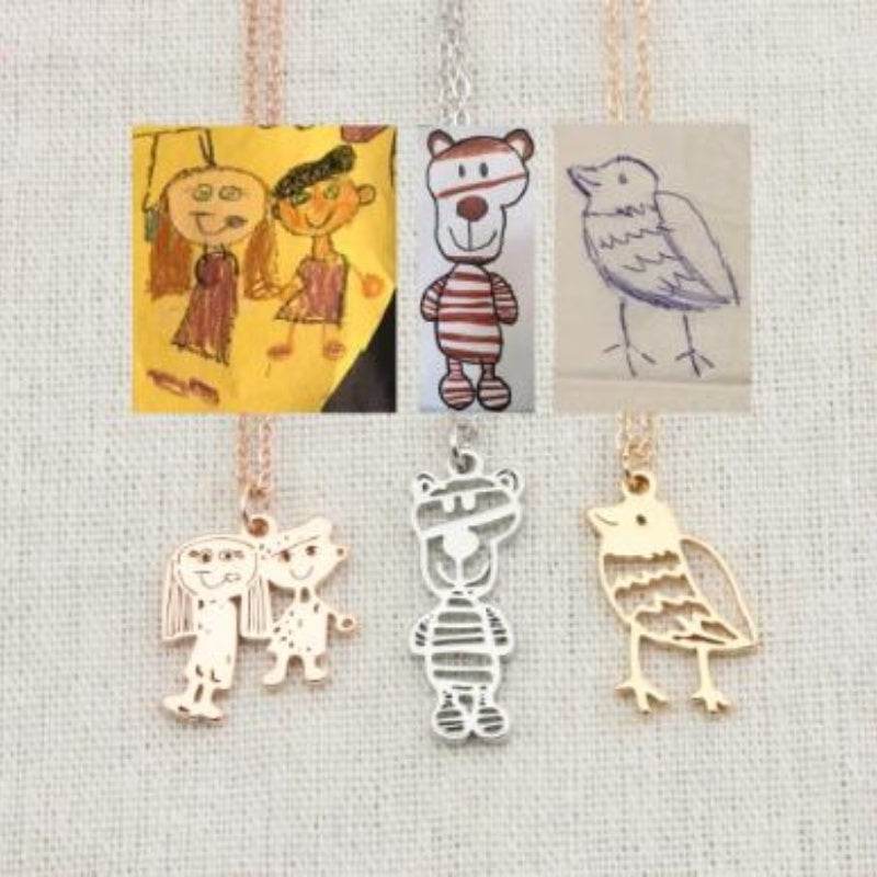 Custom Kids Drawing Painting Necklace Stainless Stee Personalized Children Artwork Pendant For Kids Mom Family Jewelry Gifts - Velora