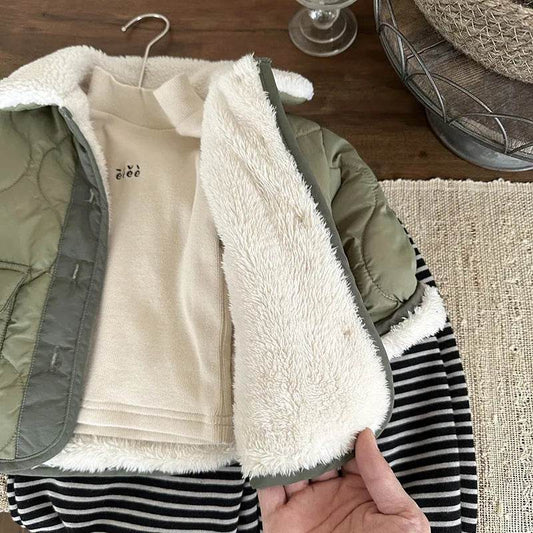 Korean Style Lamb Fur Collar Fleece-lined Thickened Cotton-padded Coat Fashion - Velora