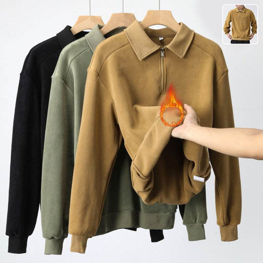 Fashion Lapel Half-zip Sweatshirt Winter Warm Fleece Long Sleeve Top Men's Clothing - Velora