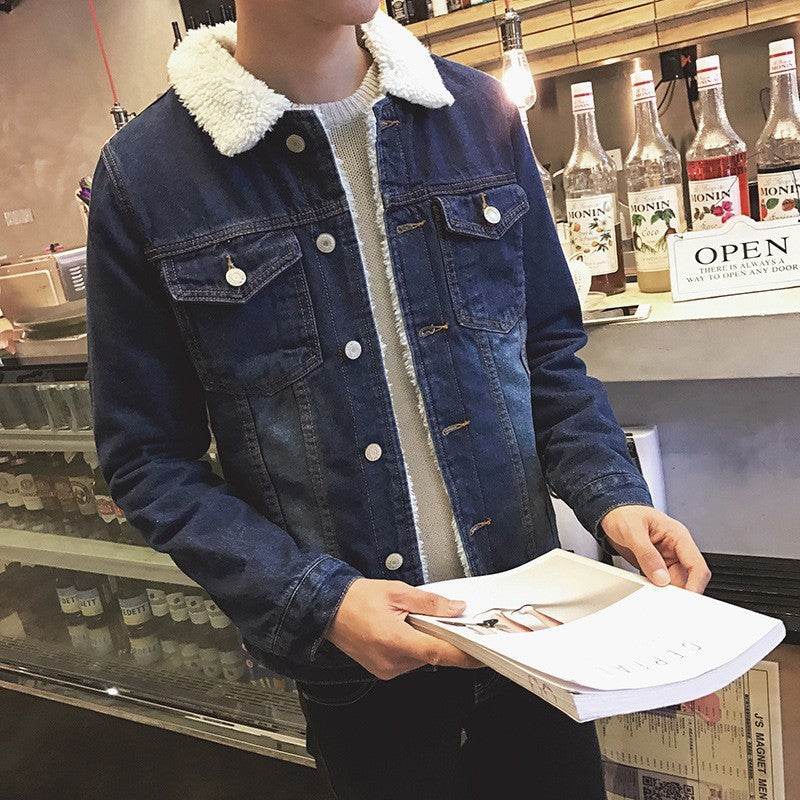 Winter Fleece-lined Denim Coat For Men Thickened Jeans jacket