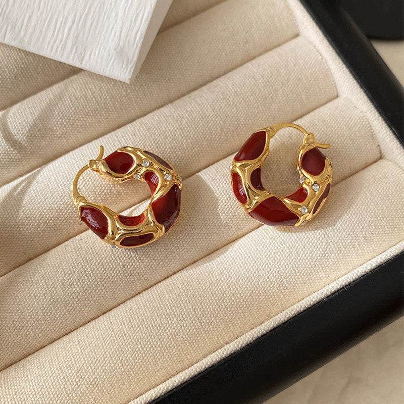 Fashion Jewelry New Trendy Enamel Color Metal Texture Small Hoop Earrings For Women Gold Plated Statement Ear Buckle Creative Jewelry Gifts - Velora