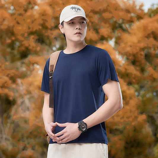 Men's Ice Silk Casual Sports Round Neck Oversized T-shirt - Velora