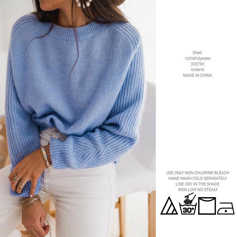 European Milk Blue Bedford Cord Sweater Women's Round-collar Long-sleeve Knitwear Casual Women's Clothing Fashion Knit Top Outerwear - Velora
