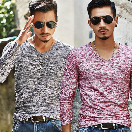 Long Sleeve T-Shirt Men Spring Autumn Fashion Round-Neck Slim Fit T-Shirt - Velora