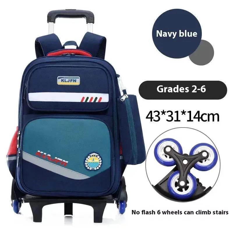Portable Burden Alleviation Bull Wheel Trolley Schoolbag Bookbag for Boy and Girl - Velora