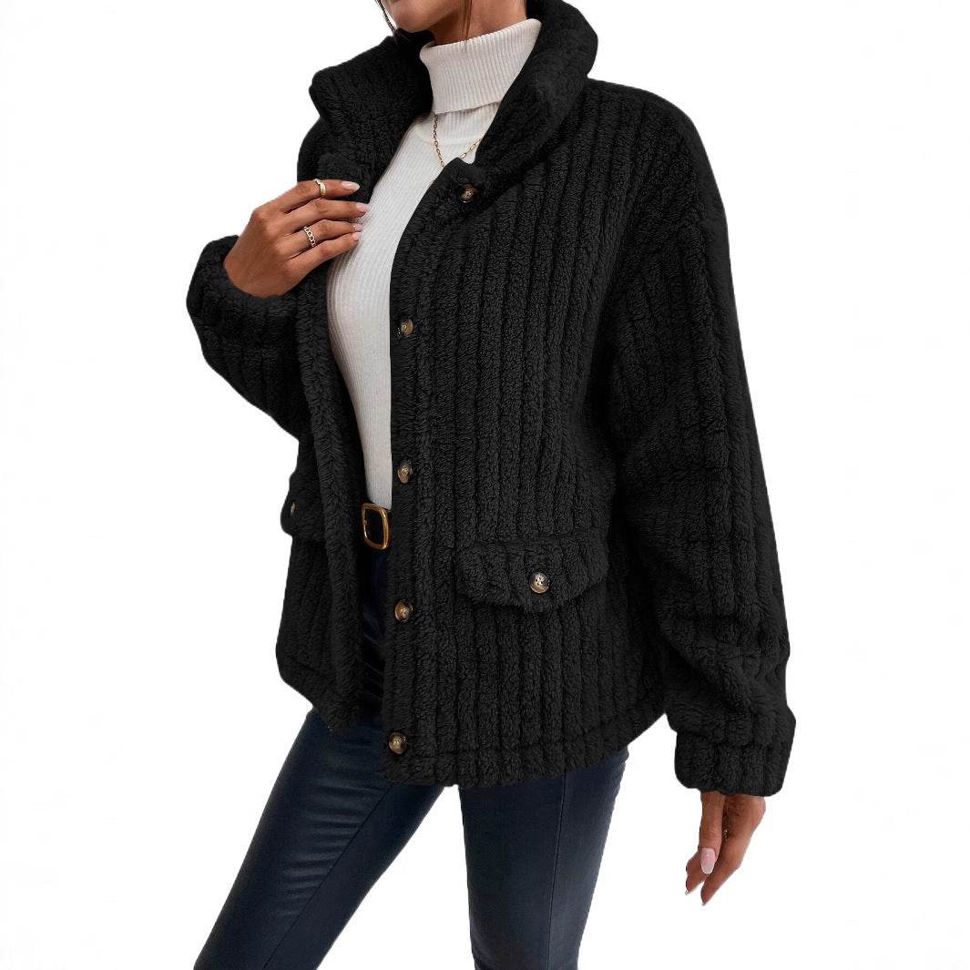 New Double-sided Velvet Button Cardigan Casual Coat - Velora