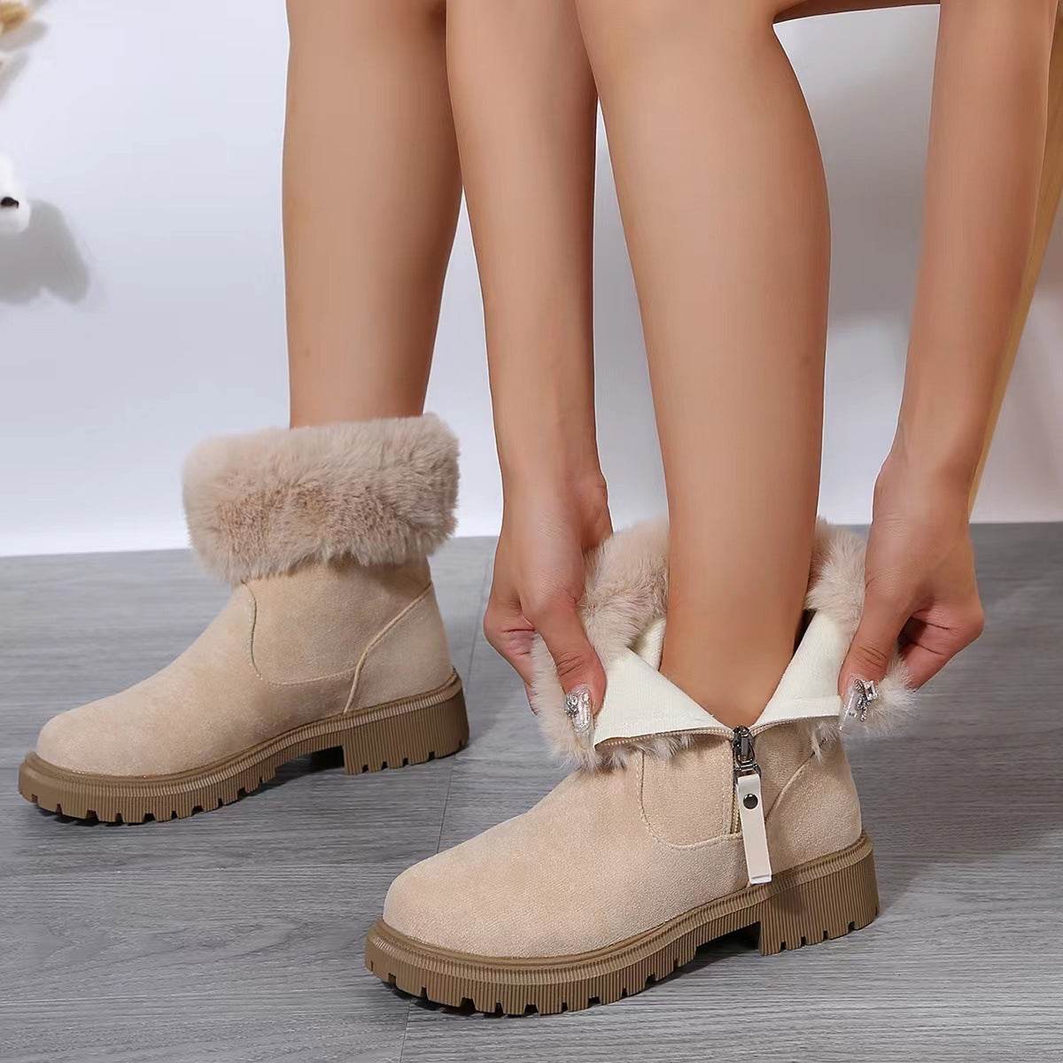 Warm Plush Boots Winter Fashion Side-Zipper Snow Boot For Women Outdoor Thickened Low-heelded Shoes - Velora