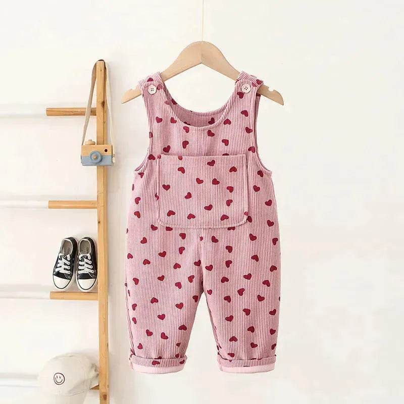Fashion Girls Heart Printing Corduroy Overalls Baby girl Romper Jumpsuit - Velora