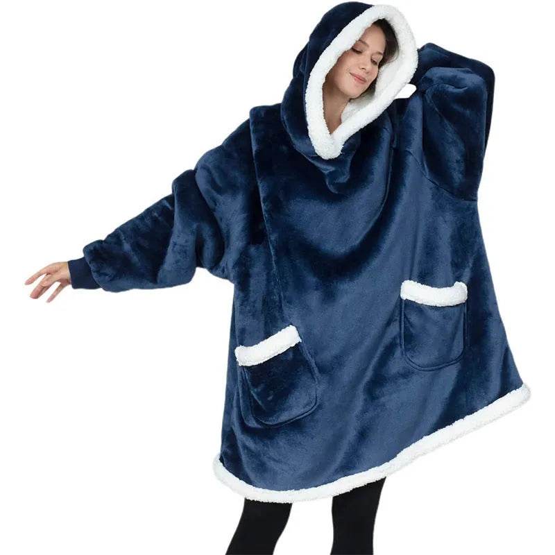 Fleece Oversized Hoodie Blanket Winter Warm Home Clothes Women Men Oversized Pullover With Pockets - Velora