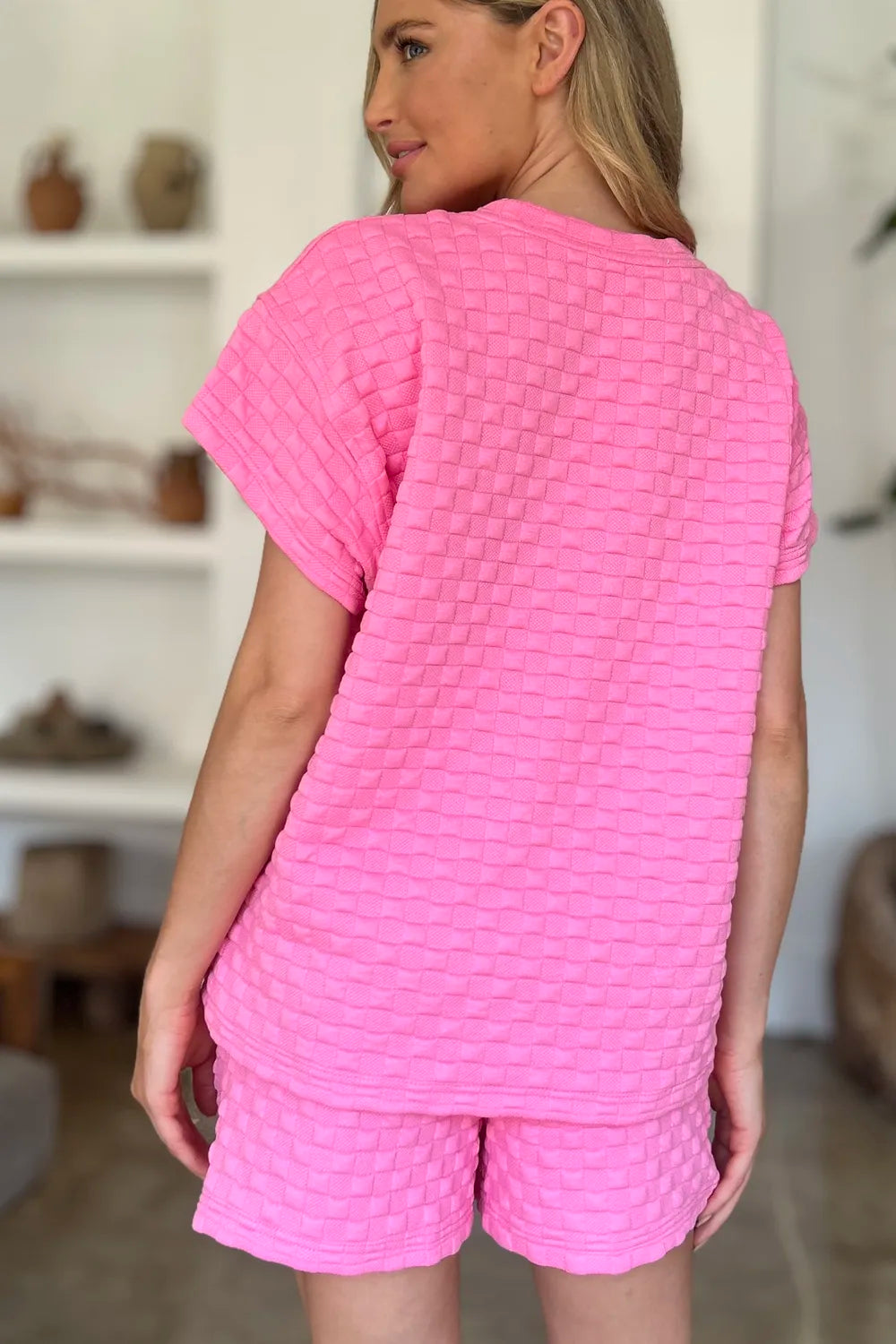 Double Take Full Size Texture T-Shirt and Shorts Set - Velora