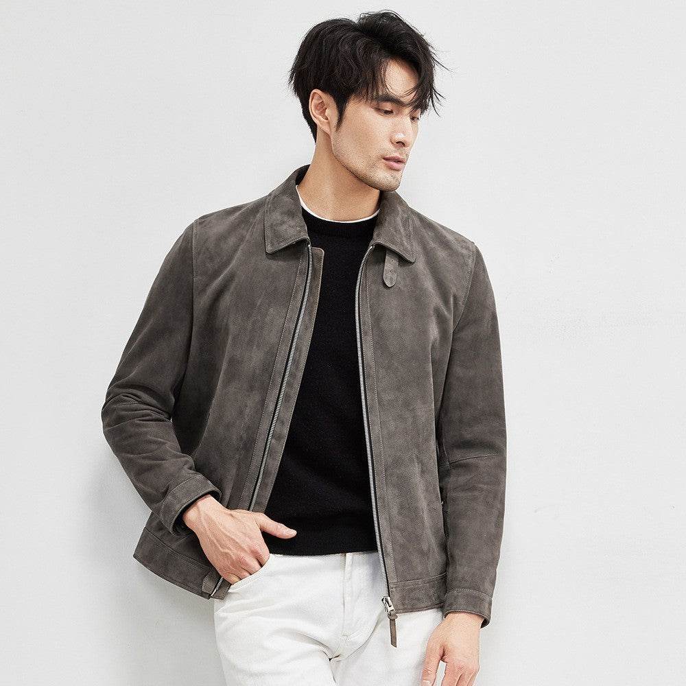 Sheepskin Light Luxury Suede Genuine Leather Clothes Men's Imported Lambskin Suede Lapel Biker's Leather Jacket Men's Autumn Coat - Velora
