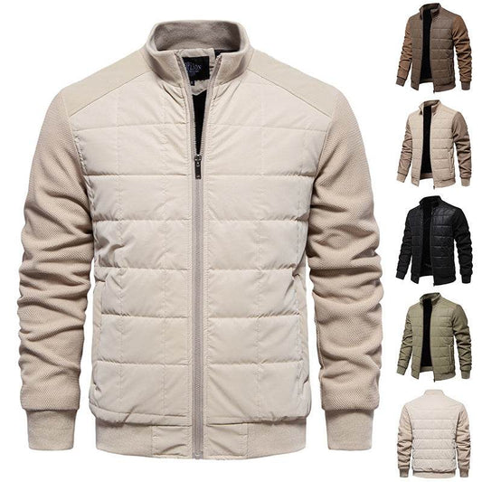 Fashion Stitching Coat Winter Personality Stand Collar Zipper Jacket Men's Clothing - Velora