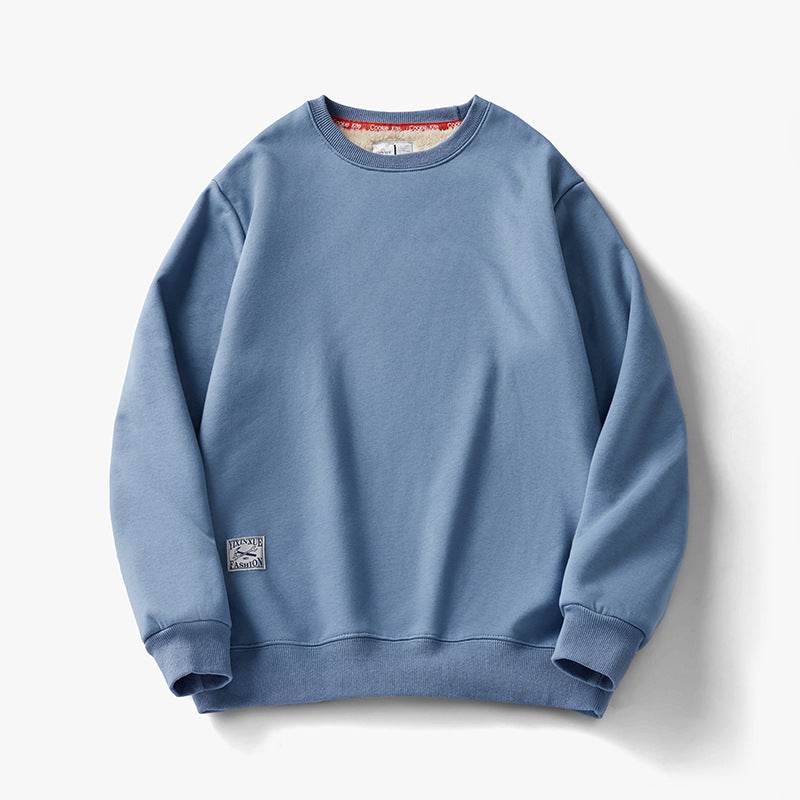 Winter Fleece Sweatshirt Warm Round Neck Pullover Top For Men Solid Color Sweater Boys Teenagers Clothing - Velora