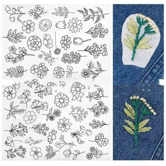 50pcs Water Soluble Stick and Stitch Embroidery Patterns stickers for Clothes - Velora