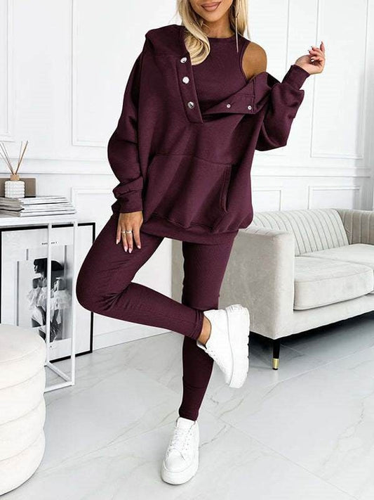 3pcs Women Hoodie Athleisure Outfit set sweatsuit set - Velora