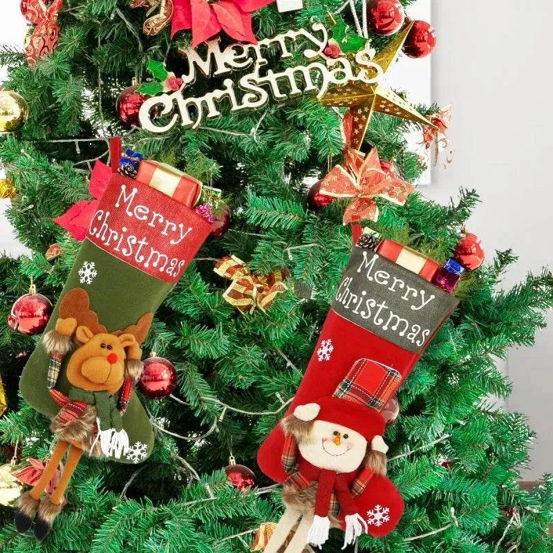 2024 New Year Xmas Big Stockings Set Decorations Christmas 3D Plush Big Sock Christmas Tree Pendant Decorating Supplies - Velora