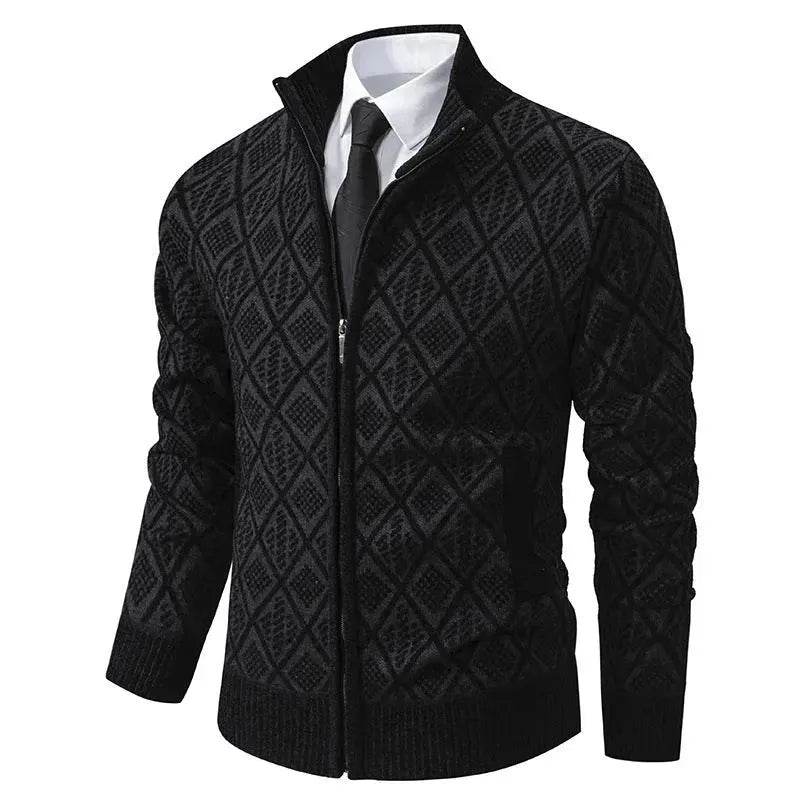 2025 Fall Winter Men Fleece-lined Thick Stand Collar Sweater Cardigan for men - Velora