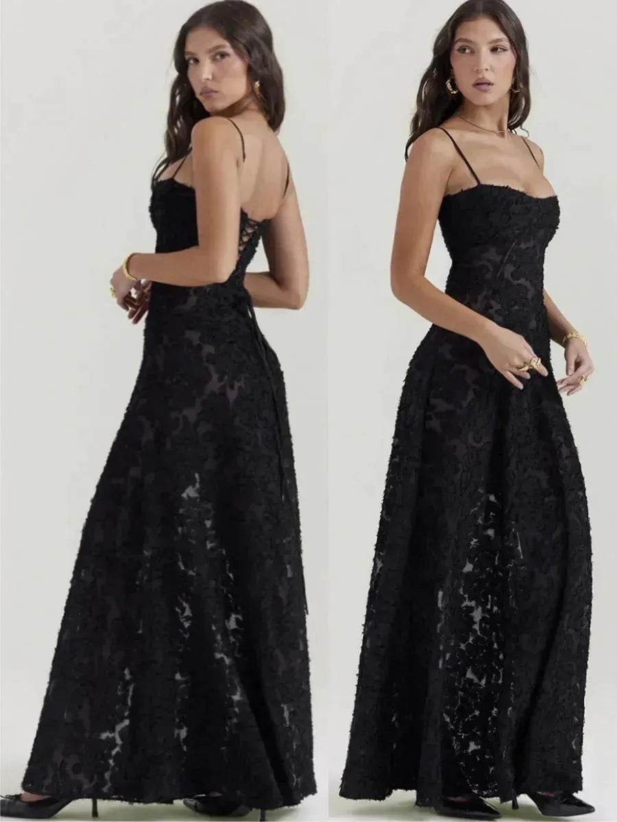 Fashion Suspender Lace Long Dress Summer Strapless Collar Elegant Evening Dresses For Women - Velora