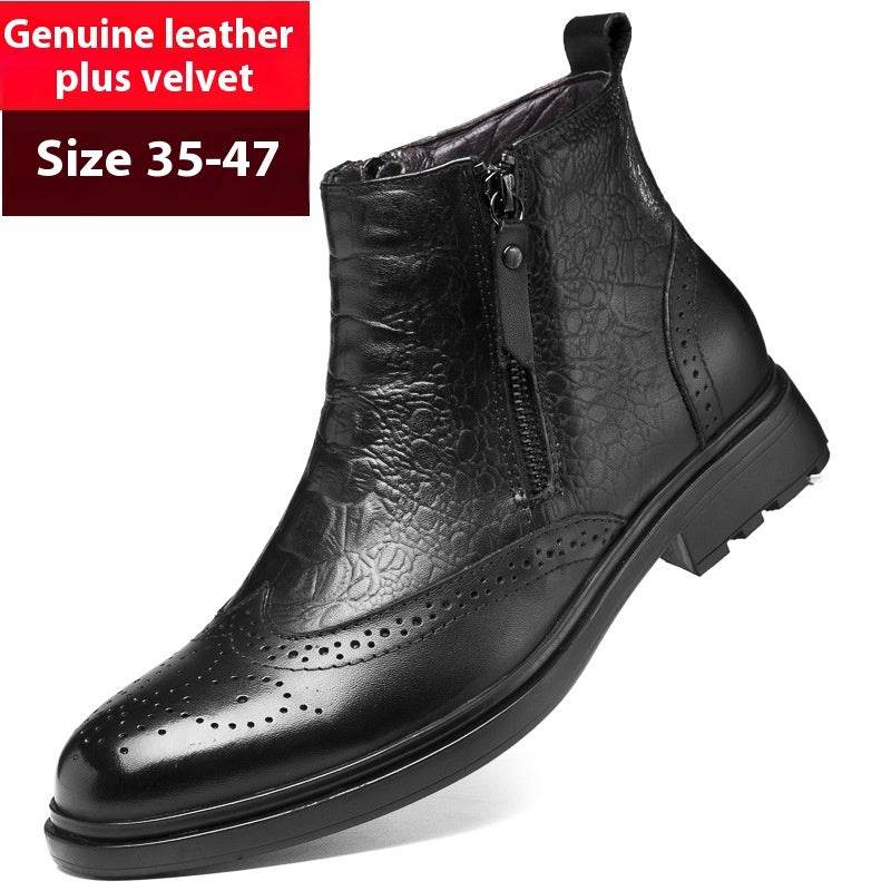 High-top Leather Shoes Height Increasing Shoes 46 Brogue Trendy Ankle Boots - Velora