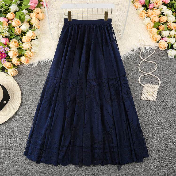 Spring Summer Women's Lace Flowy Midi Skirt - Velora