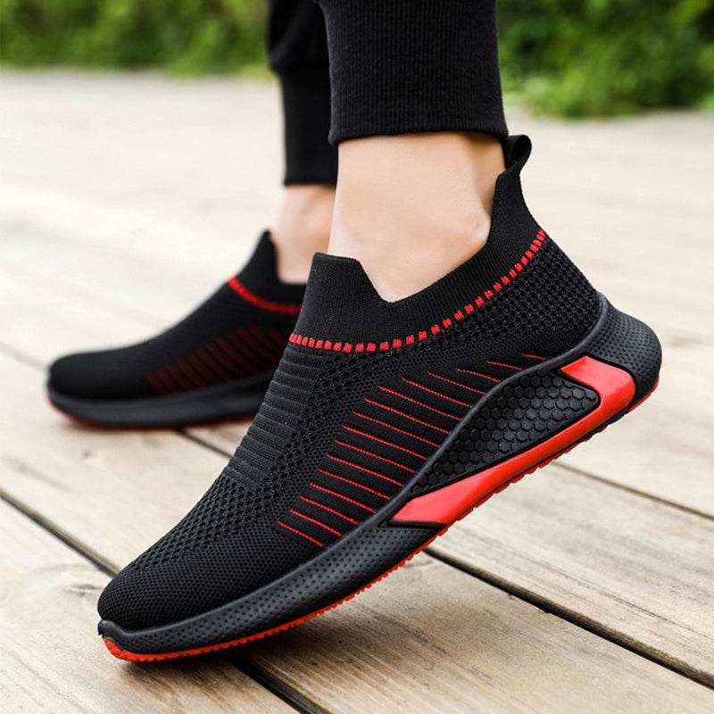 Fashion Mesh Sock Shoes With Striped Design Men Outdoor Breathable Slip-on Sneakers Csuale Lightweight Running Sports Shoes - Velora