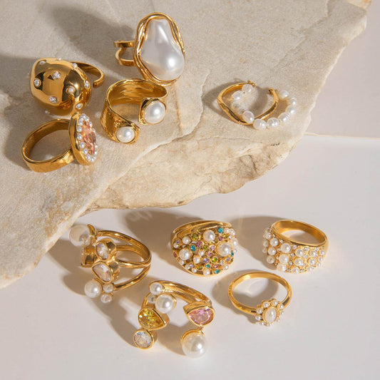 European And American Stainless Steel Pearl Eye-catching Ring High-grade Ins - Velora