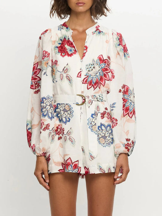 Floral Print Long Sleeve Romper - Velora