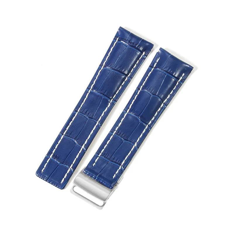 22mm 24mm Black Brown Blue Bamboo Grain Cowhide Watch Strap - Velora