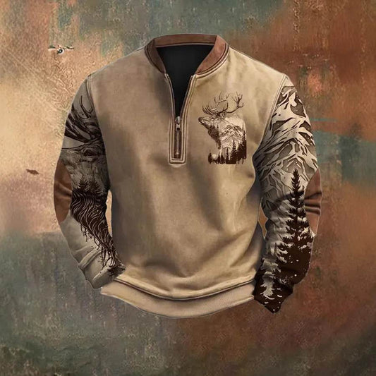 Men Polo Half Zipper Sweatshirt Men's 3D Printing Pullover top