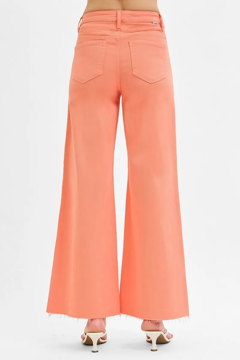 RISEN Full Size Tummy Control High Rise Wide Leg Palazzo Jeans Plus Size - Velora