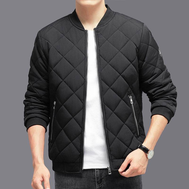 Fashion Rhombic-sewing Design Cotton Coat Winter Warm Thickened Baseball Jacket Casual Solid Color Outwear Clothing For Men - Velora