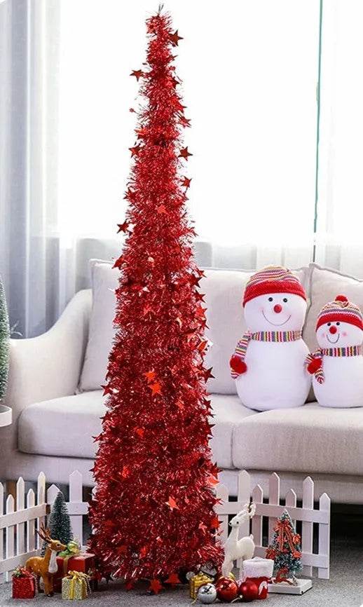 Artificial Tinsel Up Christmas Tree With Stand Gorgeous Collapsible Artificial Christmas Tree For Christmas Decorations - Velora